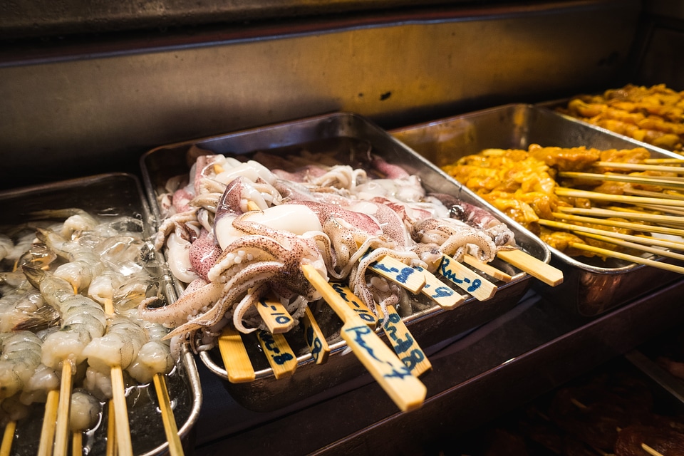 Octopus on skewer for hot pot