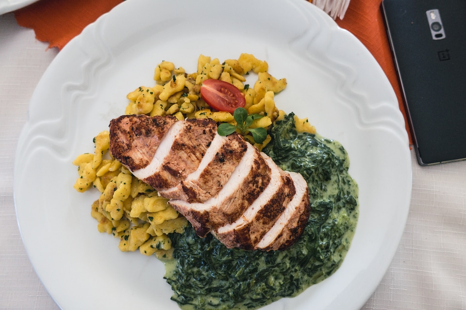 Chicken breast with spinach and potato gnocchi