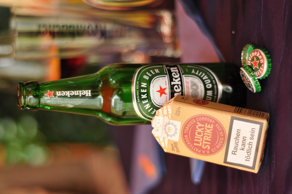 Cigarettes and beer – Luckys and Heineken