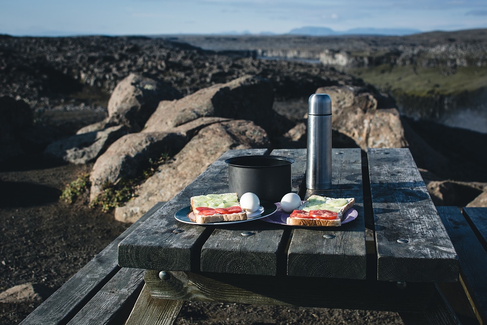 Camping breakfast in nature