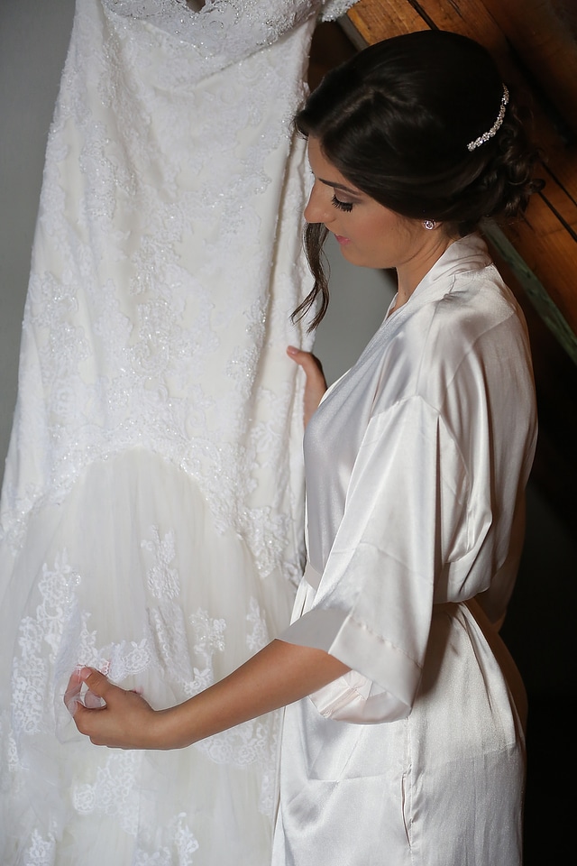 Bride looking wedding dress