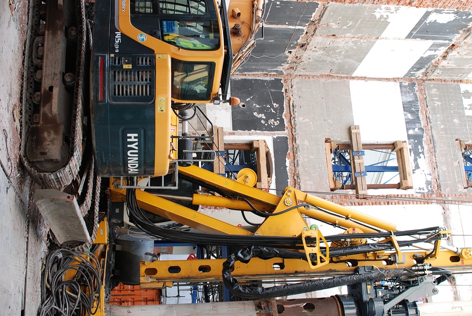Digger inside a house