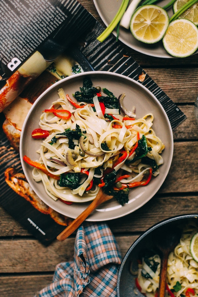 Rice noodles with roasted vegetables