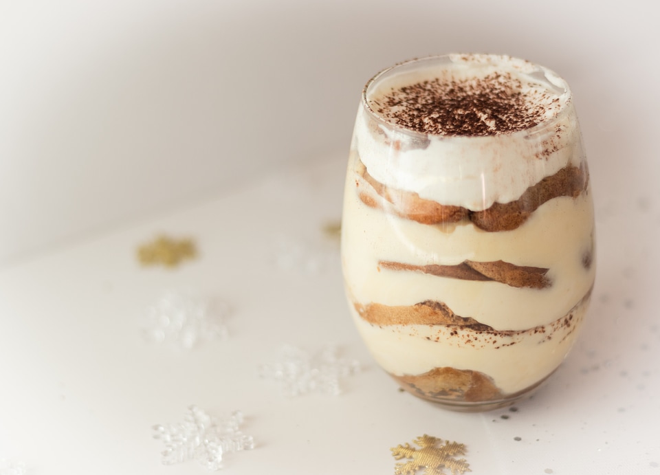 Homemade tiramisu in a glass