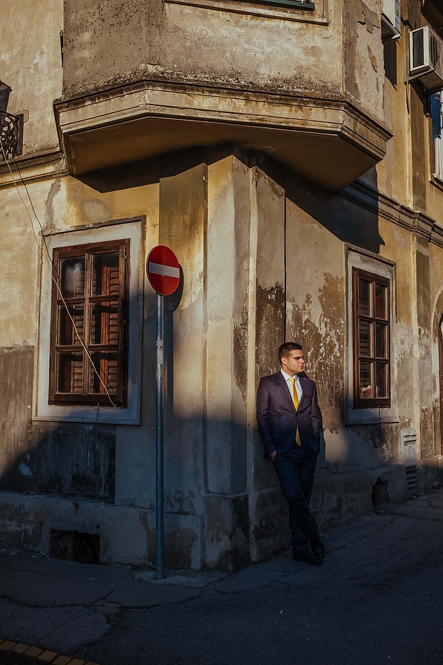 Corner businessman standing
