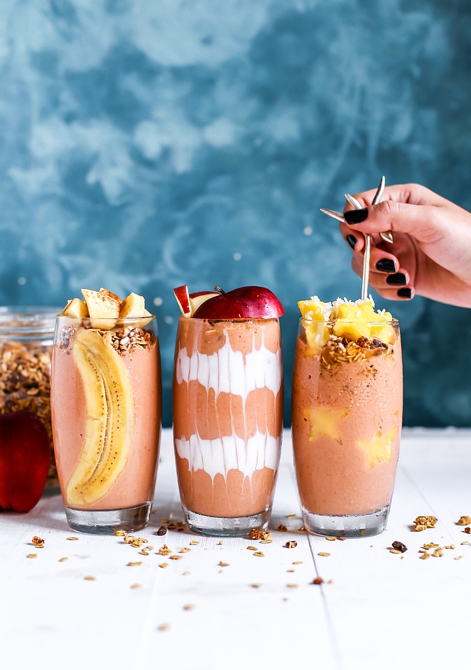 Strawberry mango peach smoothies