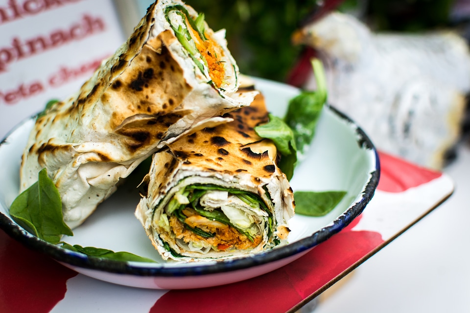 Healthy vegetarian wrap with spinach