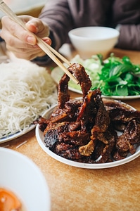 Eating Vietnamese Bun Cha photo