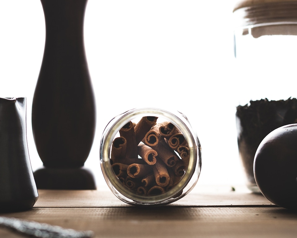 Cinnamon sticks in a glass jar