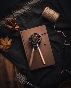 Coffee beans on a book