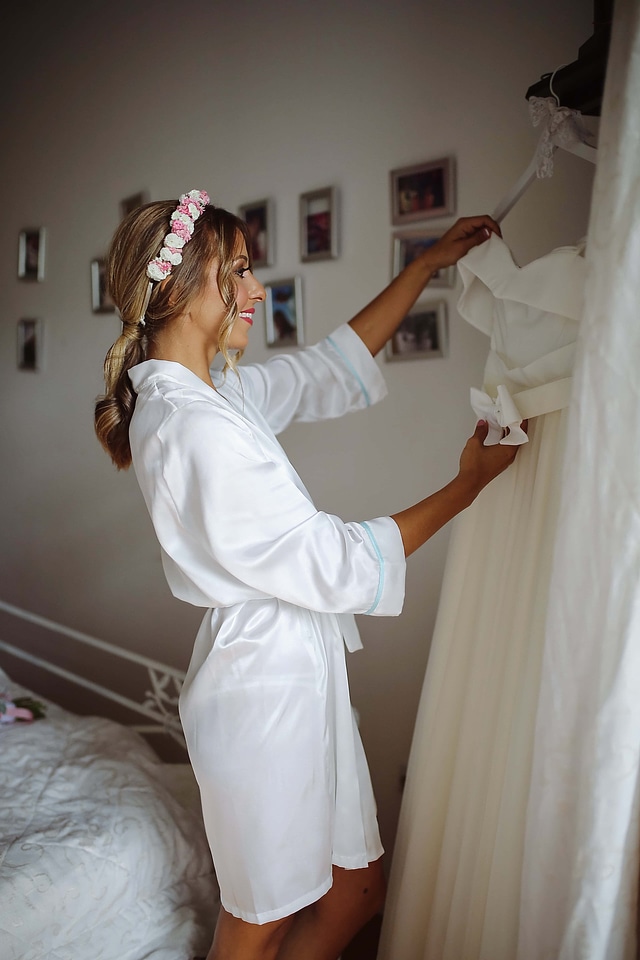 Bride wedding dress smiling