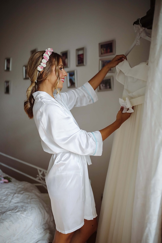 Bride wedding dress smiling photo