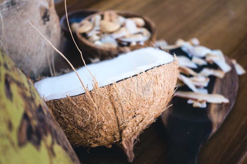 Coconut cut in half