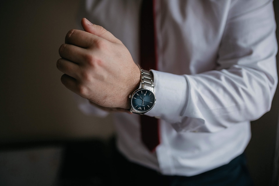 Metal wristwatch businessperson