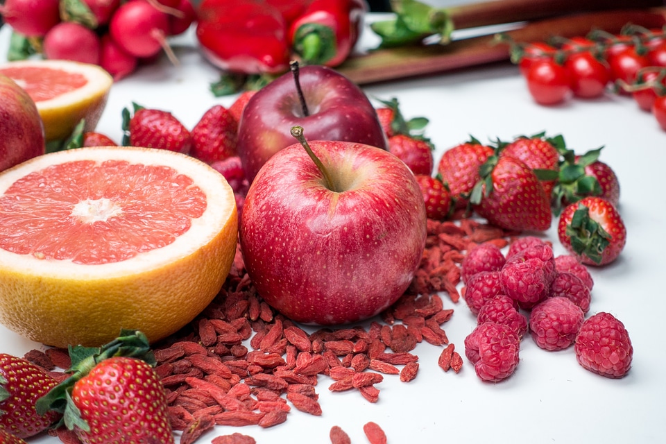 Red apple and other red fruit