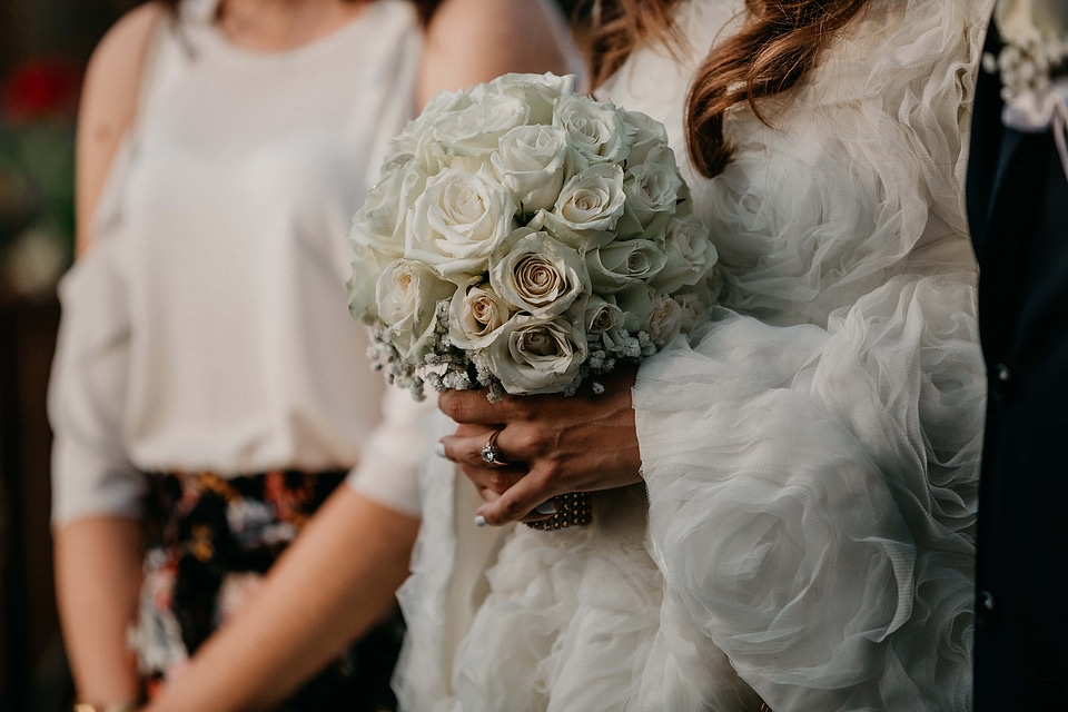 Bride standing wedding dress photo