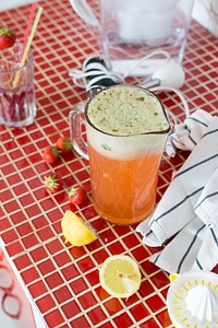 Jug of Homemade Strawberry Lemonade photo