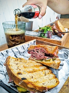 Toasted beef pastrami with soda photo