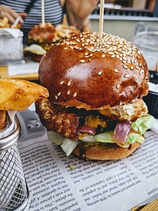 Grilled cheddar and bacon burger detail photo