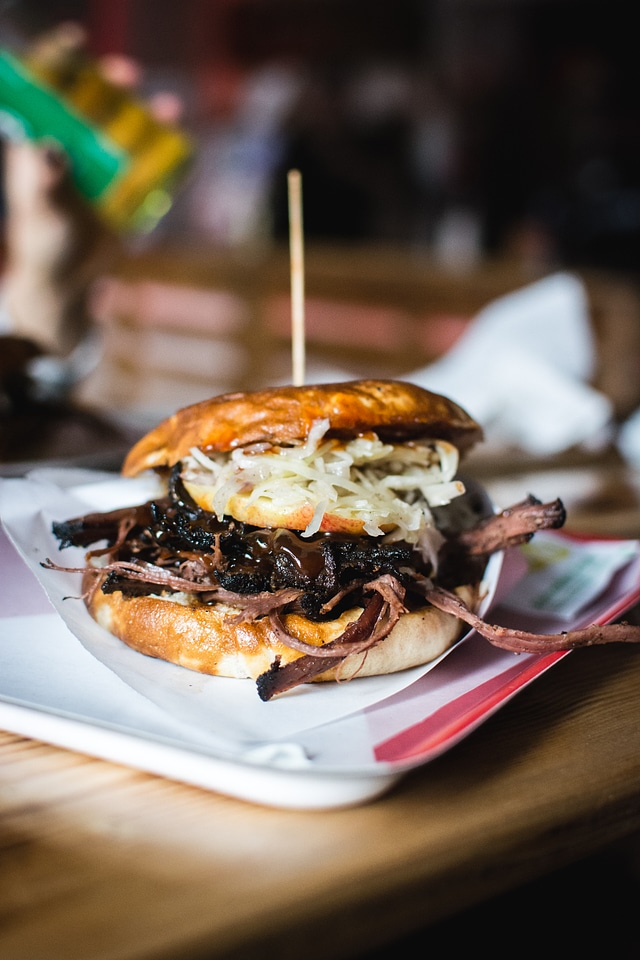 Closeup of Pulled Meat Burger