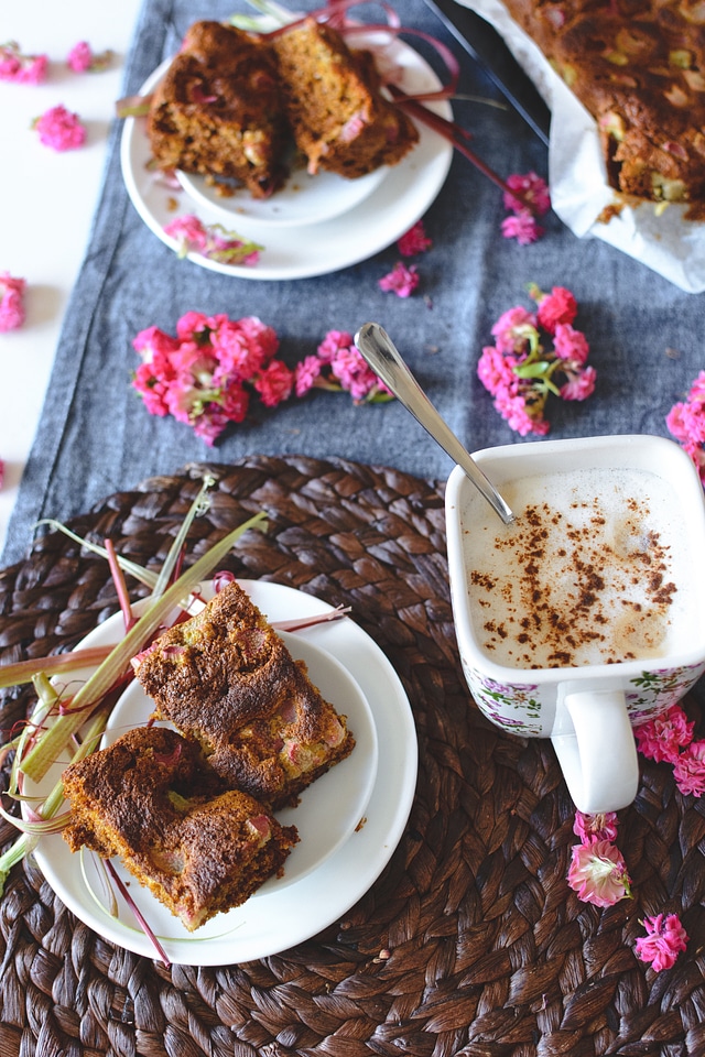 Homemade Rhubarb Cake with Coffee