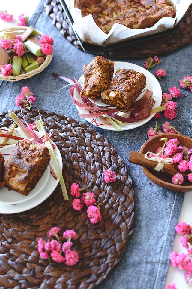 Homemade Rhubarb Cake on the Table