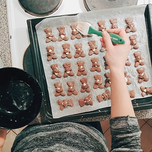 Christmas gingerbread bears with almonds photo