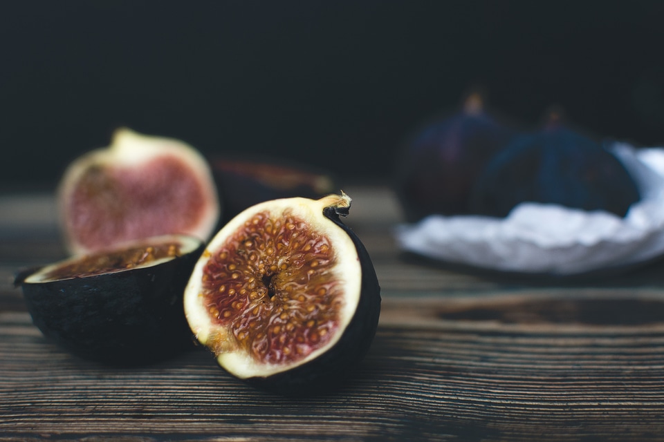 Fresh ripe figs cut in half