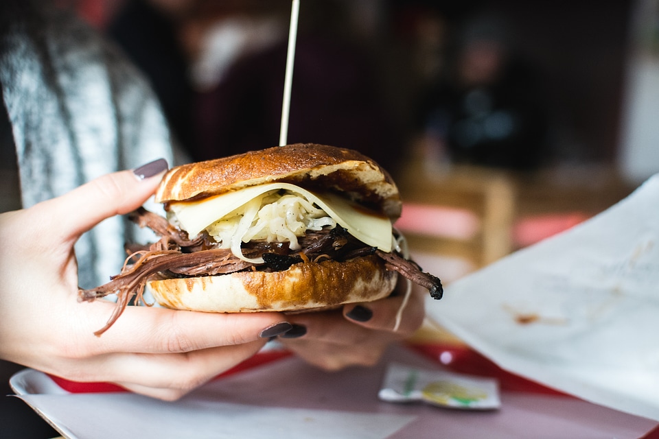 Pulled Meat Burger in Female Hands