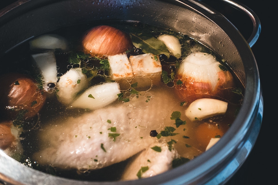 Pot with Chicken Broth