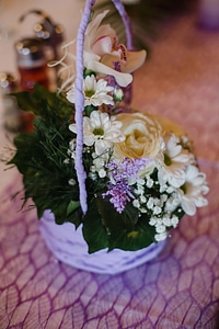 Orchid wicker basket bouquet