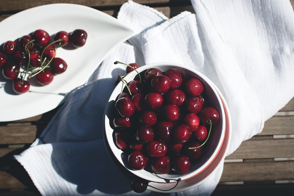 Fresh cherries outside