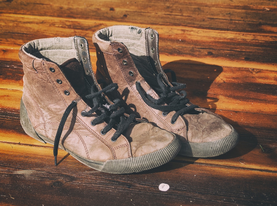 Pair of Old Dirty Brown Leather Shoes