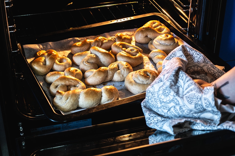 Homemade baked sweet wheat dessert with honey