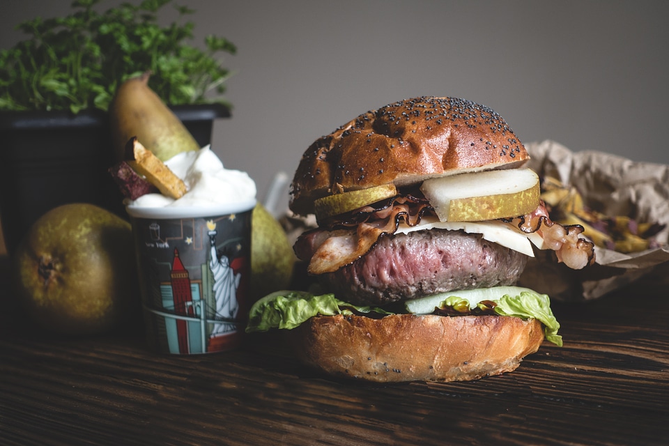 Burger with Bacon and Pears