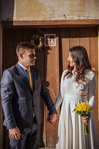 Bride smiling looking photo