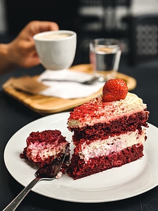 Detail of Pavlova strawberry piece of cake photo