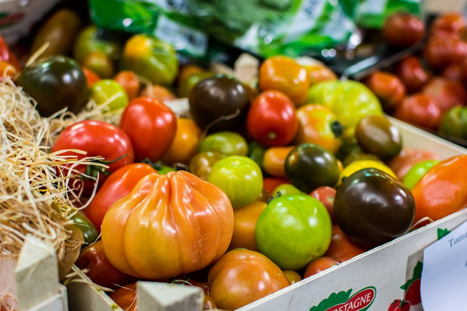 Colorful tomatoes on a market