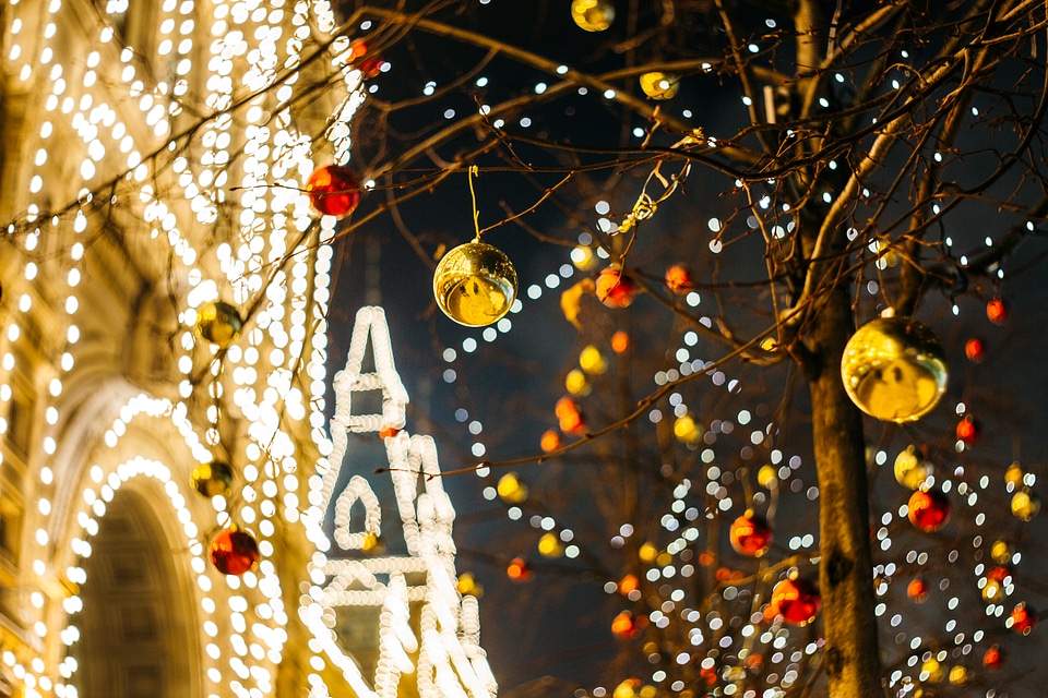 Christmas Decorations in the City at Night photo