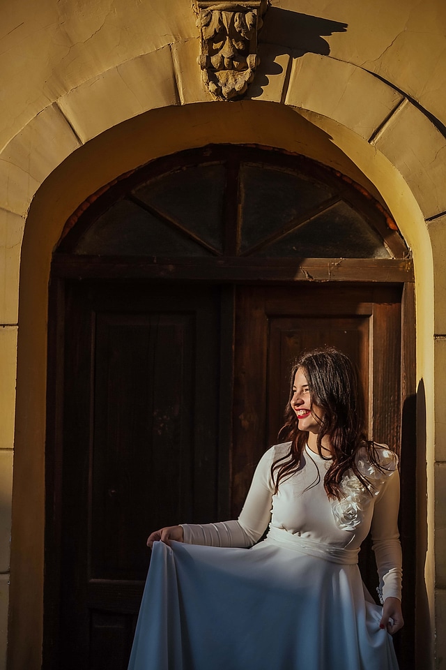 Girls posing wedding dress