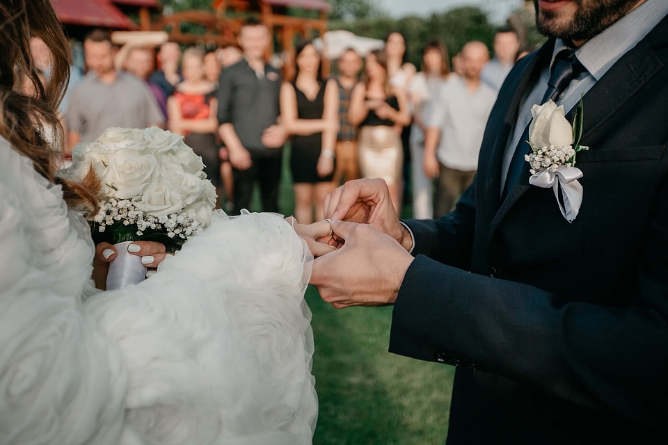 Groom bride wedding dress