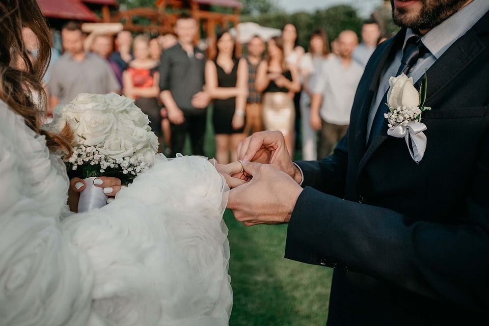 Groom bride wedding dress photo