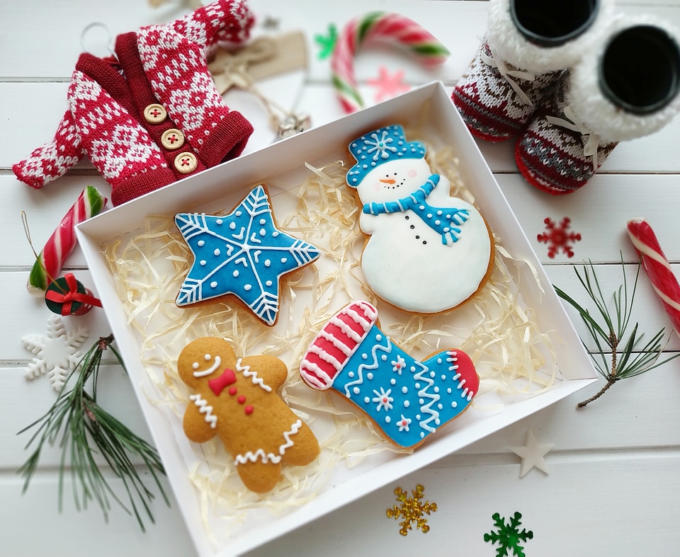 Cute colorful Christmas gingerbread cookies photo