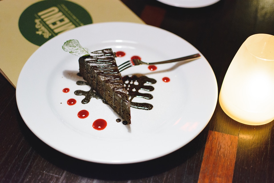 Chocolate cake for dessert after dinner
