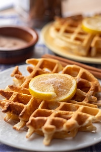 Plain waffles and lemon photo