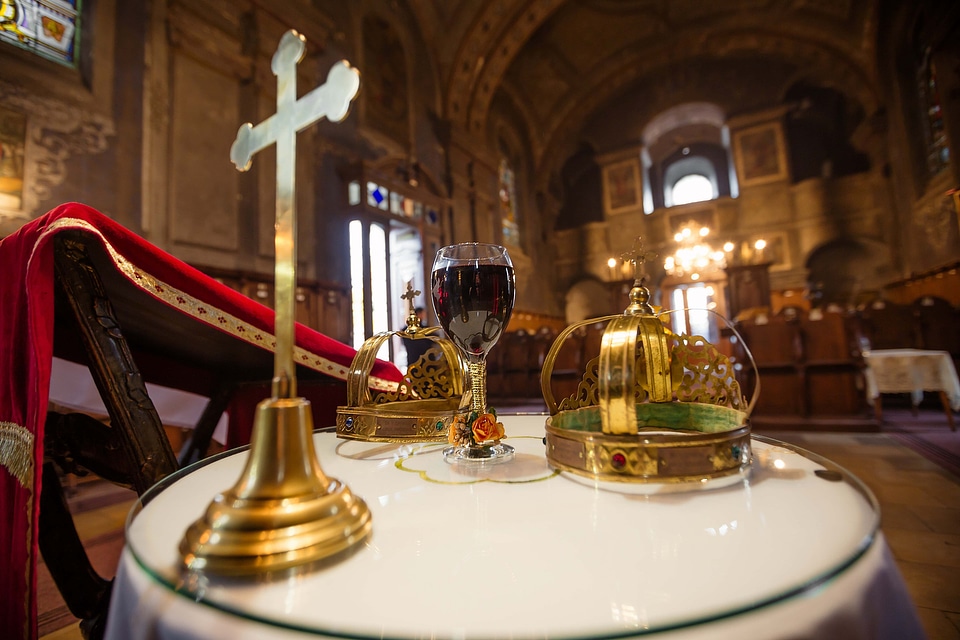 Cathedral inside red wine