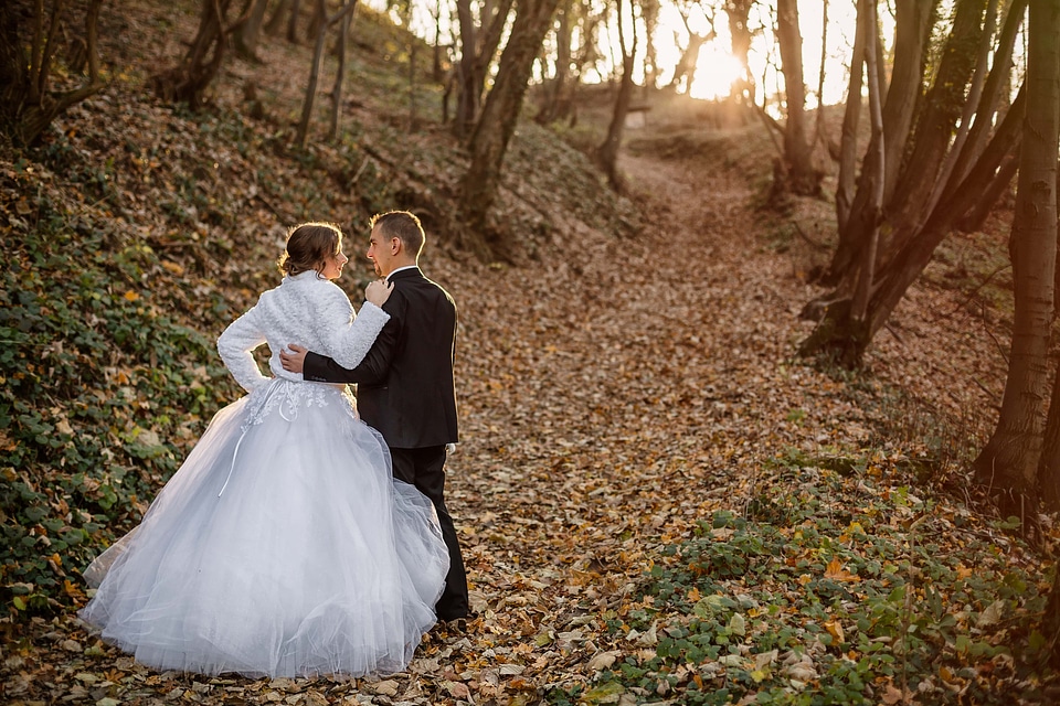 Forest Path newlyweds walking