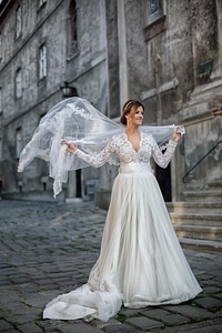 Veil wind wedding dress photo