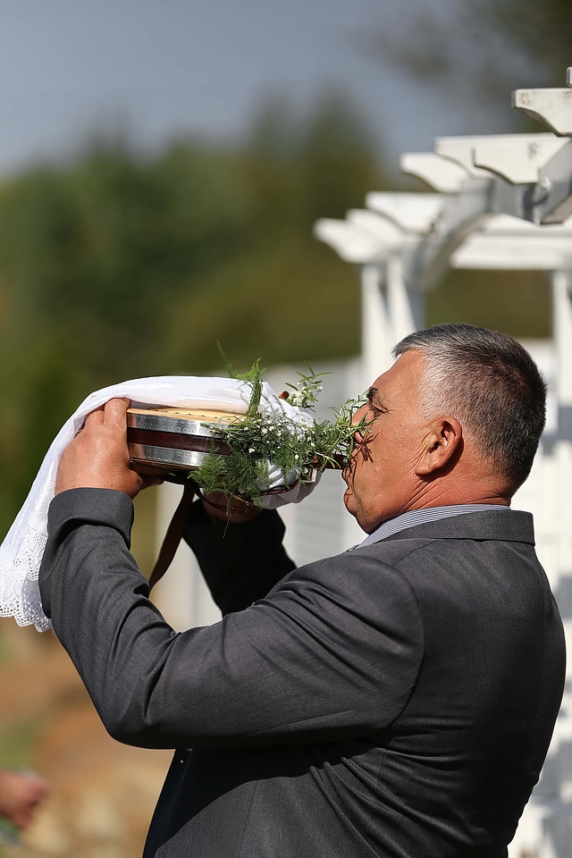 Senior drinking businessman