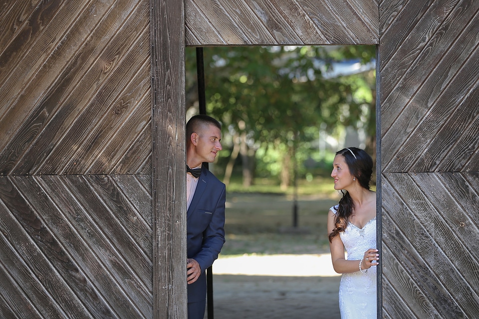 Just Married front door bride